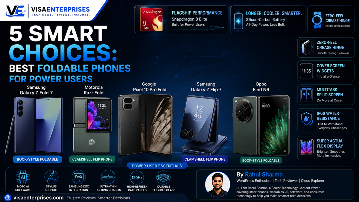Dynamic layout showcasing the year's best foldable phones in book-style and flip configurations